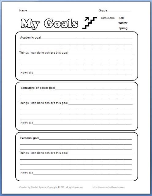 a goal sheet with the words my goals written in black and white, on a ...