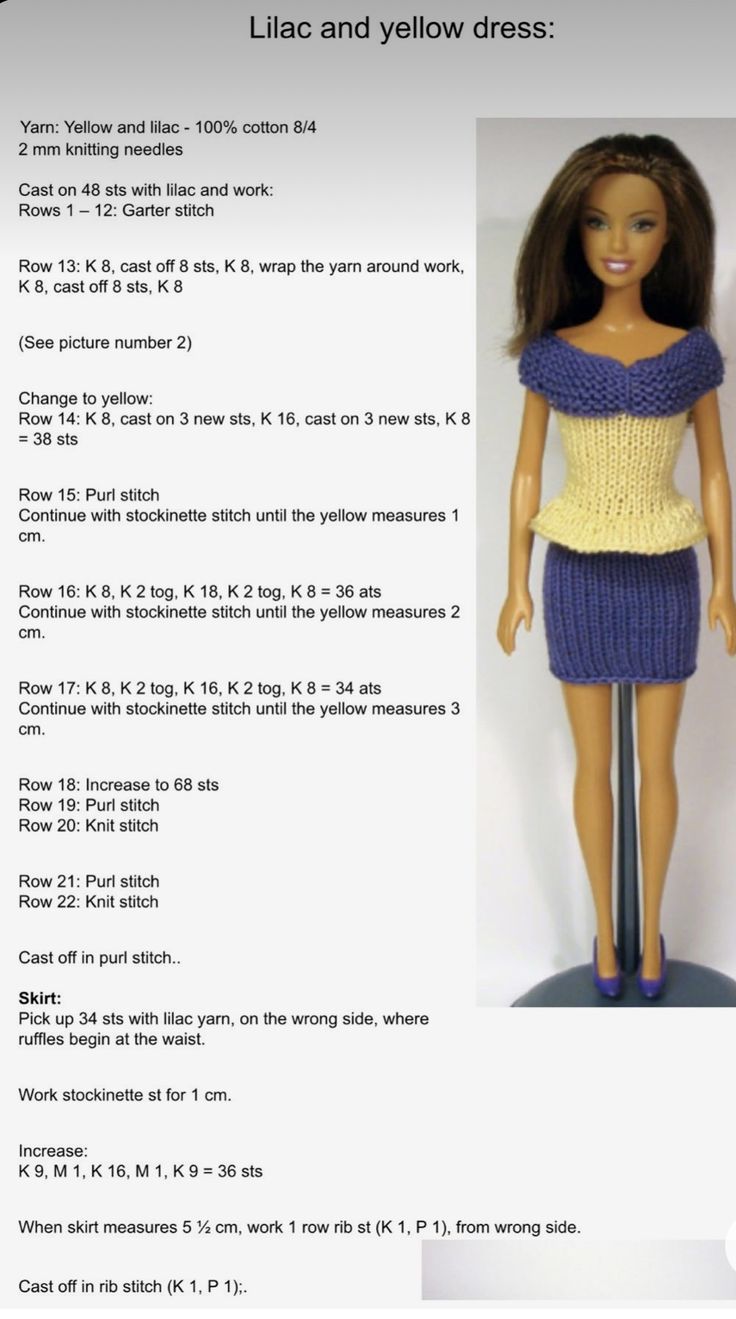 Pin by gabrielle on Doll knitting patterns | Barbie knitting patterns ...