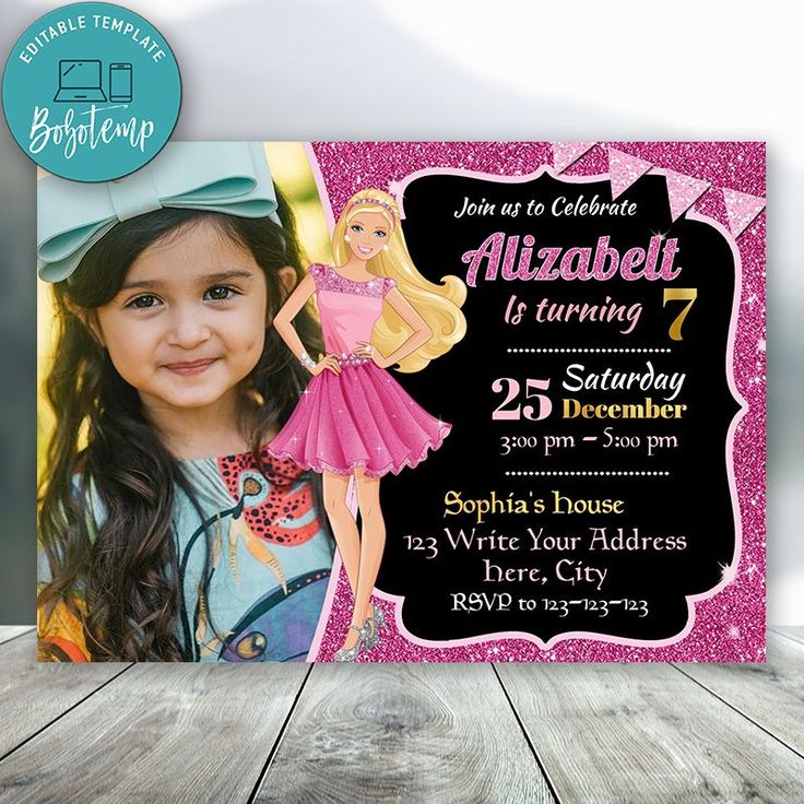 Editable Barbie Birthday Invitations With Photo Instant Download ...