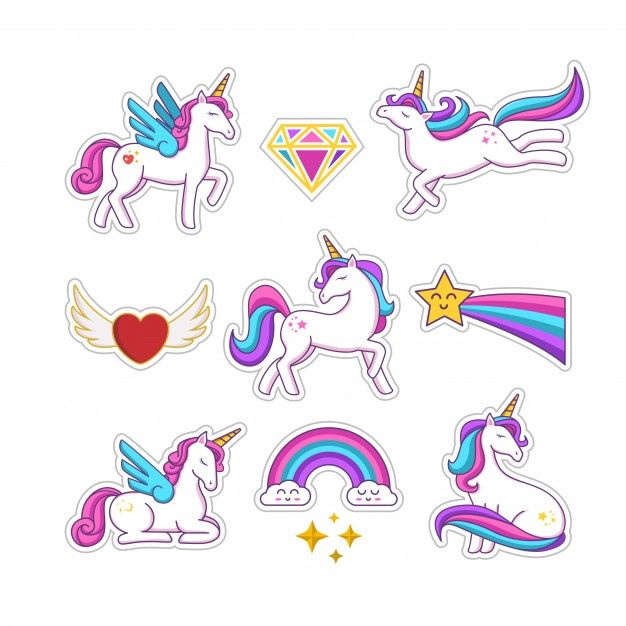 Premium Vector | Cute unicorn stickers set vector design ...