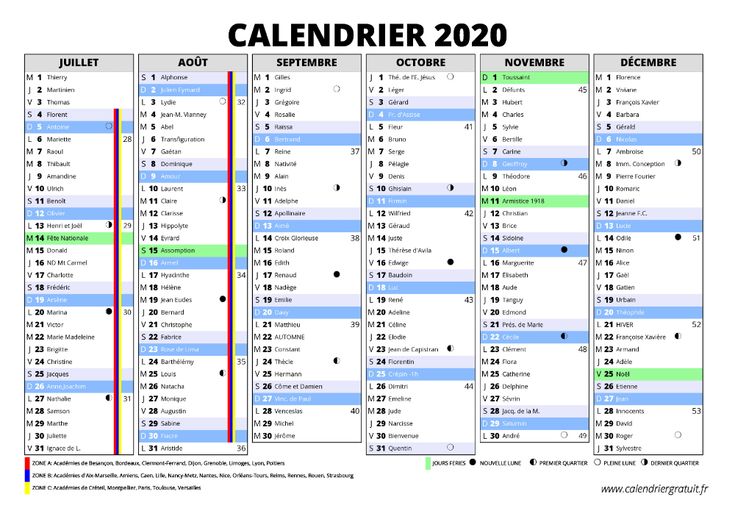 Calendrier 2020 | Calendrier scolaire, Calendrier, Calendrier mensuel