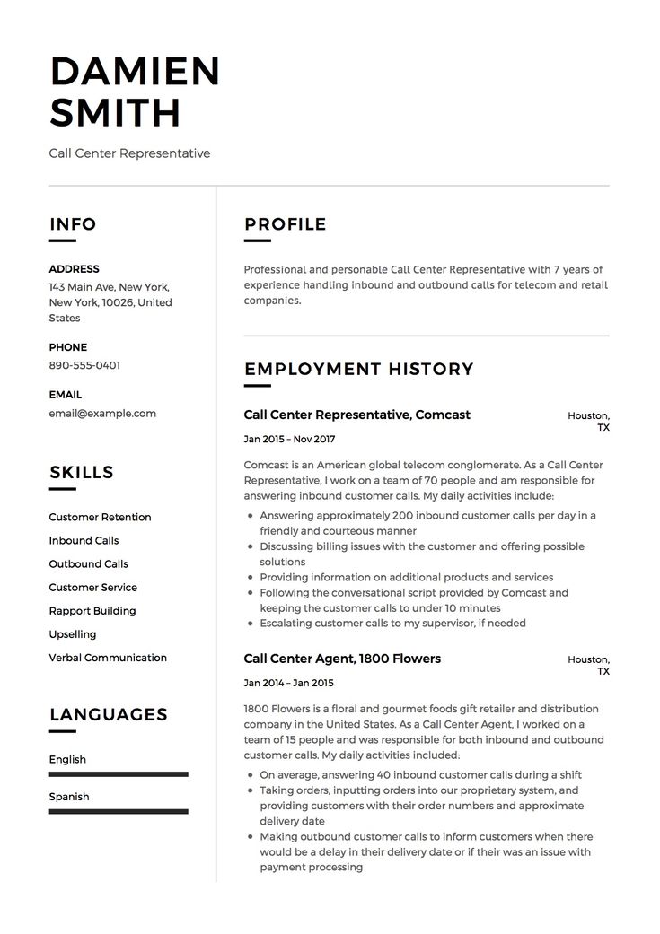 Call Center Representative Resume, Sample, Template, Example, CV ...