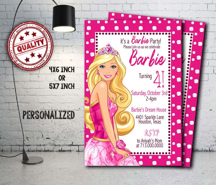 Barbie Invitation, Barbie Birthday, Barbie Party, Barbie Crad, Barbie ...