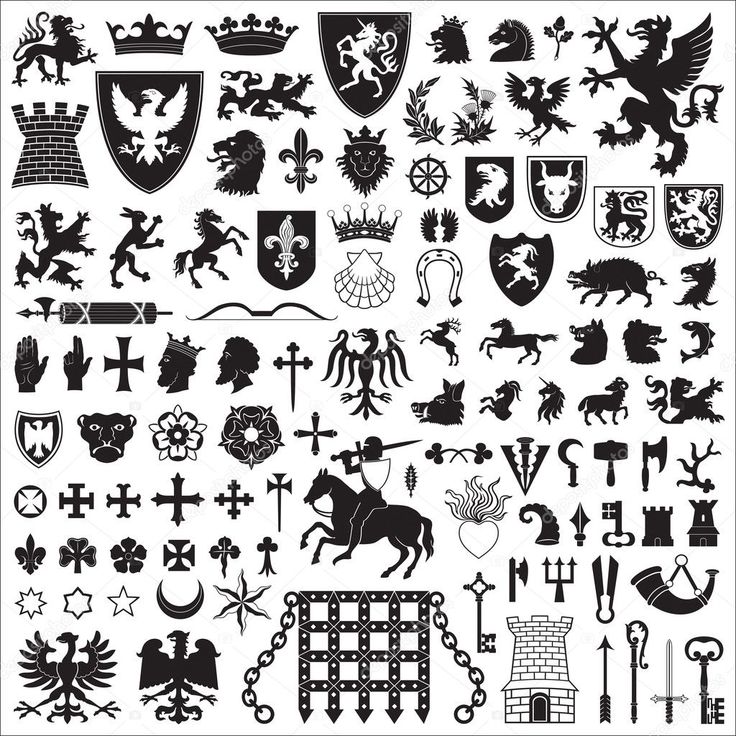 古い紋章、紋章入り記号要素のコレクション | Medieval symbols, Family crest symbols, Coat of arms