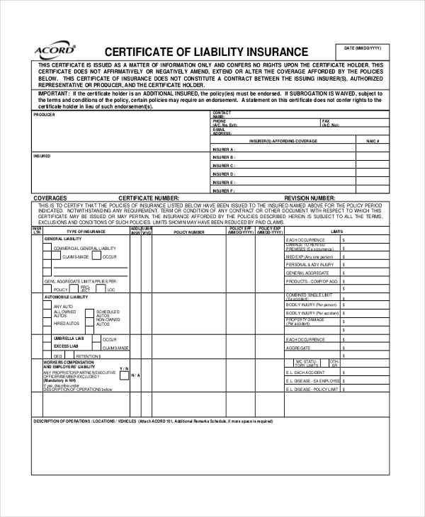 Acord Insurance Certificate Template (6) - TEMPLATES EXAMPLE ...