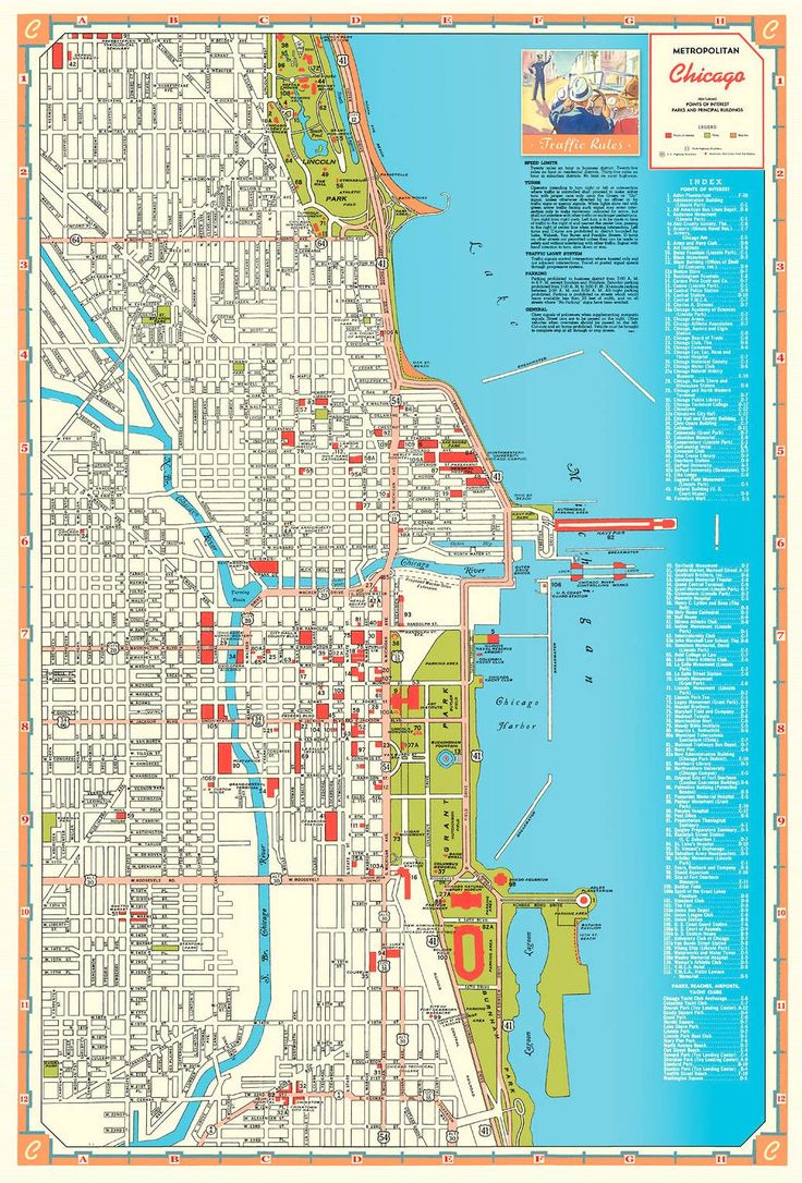 MAP – CHICAGO – DOWNTOWN AND SURROUNDINGS – 1946 | Chicago map, Vintage ...