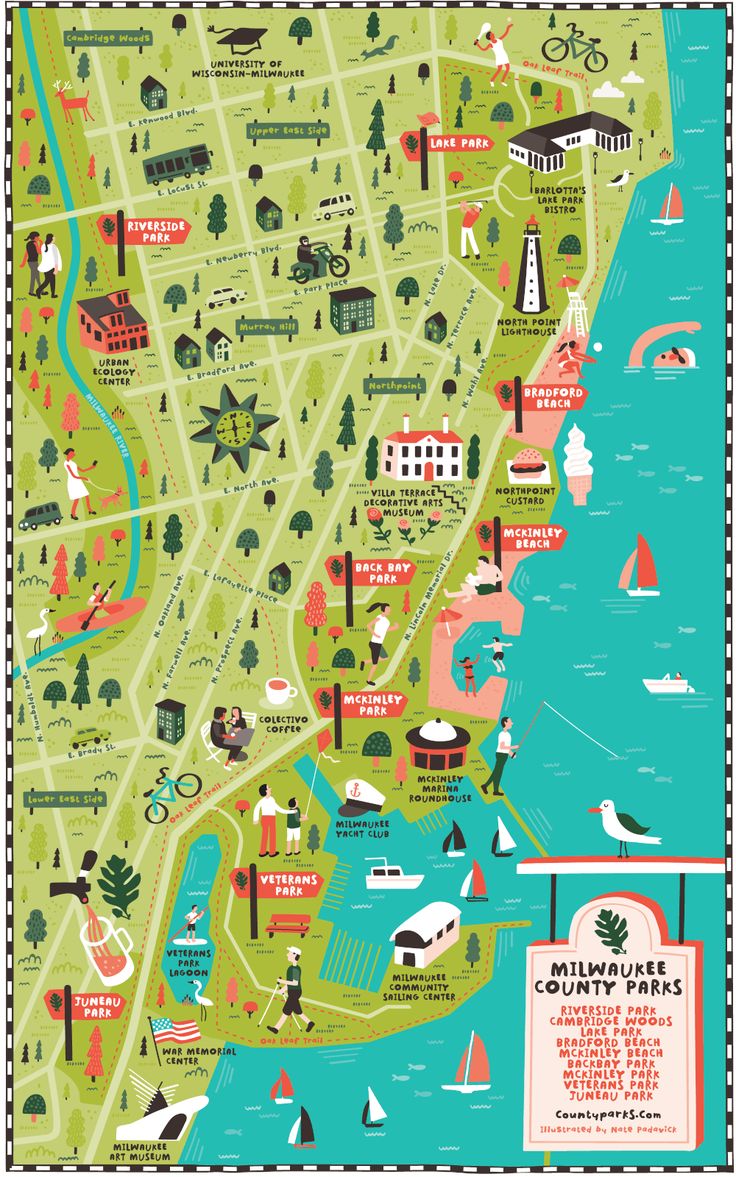 Illustrated map of Milwaukee, Wisconsin County Parks | Illustrated map ...