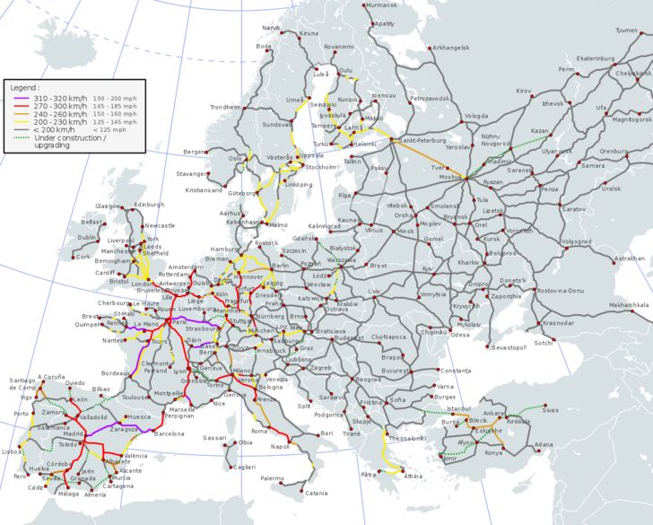 High Speed Rail Map of Europe | Europe map, Train map, Rail europe