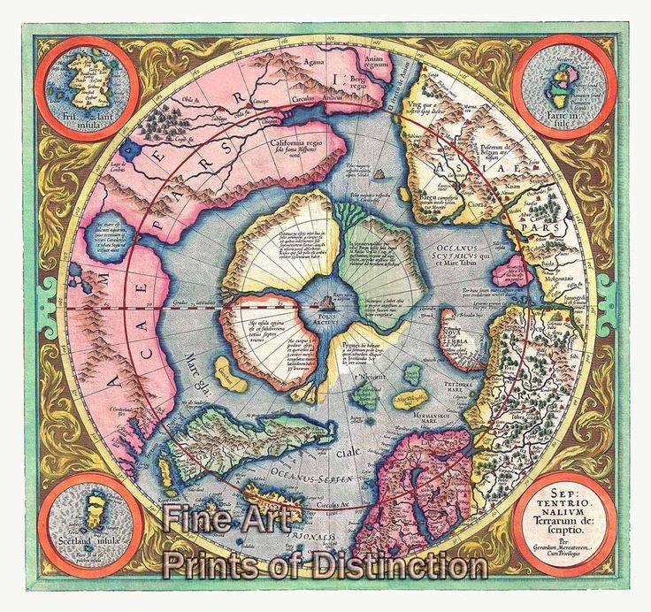 1606 Mercator Hondius Map of the Arctic Art Print | North pole map ...