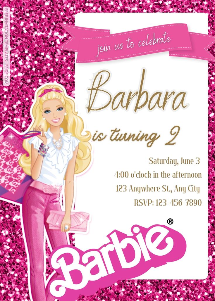 FREE Barbie Pinkie Party Birthday Invitation Templates | Free barbie ...