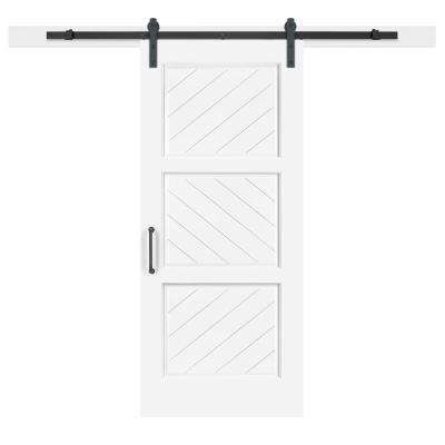 36 in. x 84 in. White Collar 3 Panel Herringbone MDF Barn Door with ...