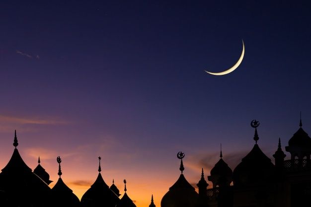 Premium Photo | Mosques dome on dusk and crescent moon | Wallpaper ...