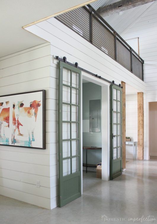 Green and Glass Sliding Barn Doors | Barn doors for sale, Double ...