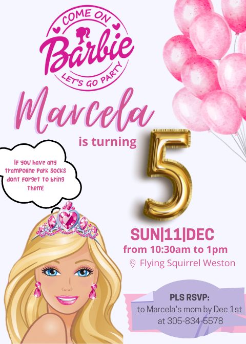 Barbie theme invitation | Barbie, Barbie theme, Trampoline park