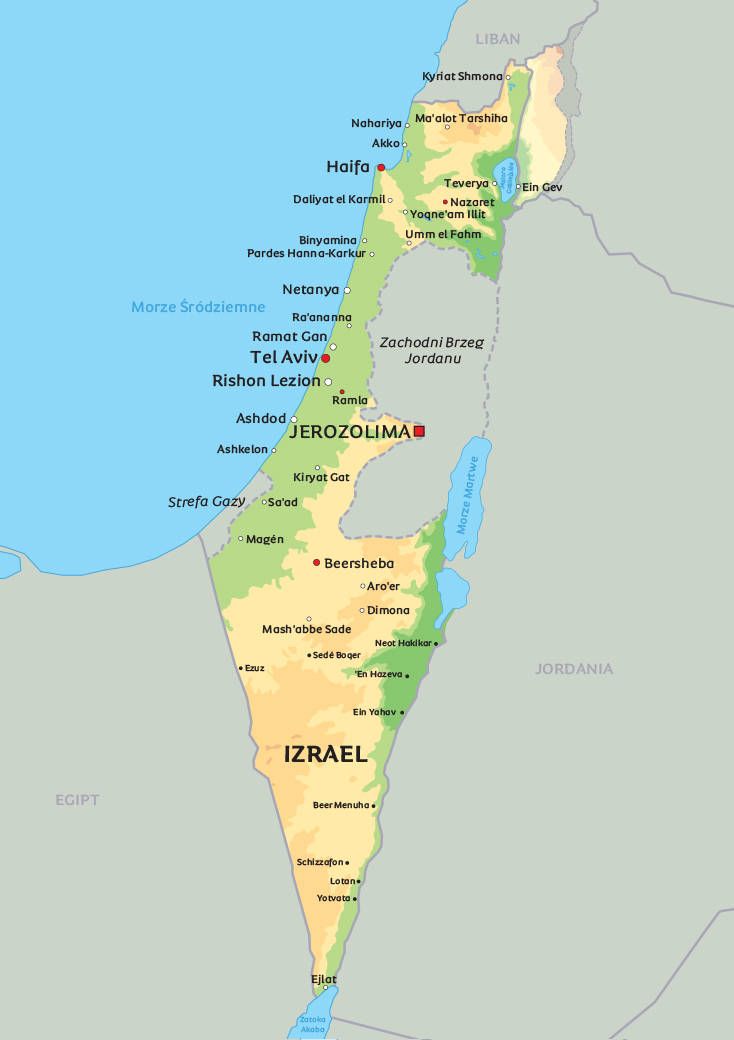 izrael mapa Mapa Izrael zobacz usytuowanie miast w Izraelu: Jerozolima, Tel  izrael mapa