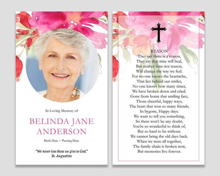 Pink Rose Funeral Prayer Card Template, Printable Memorial Prayer Card ...