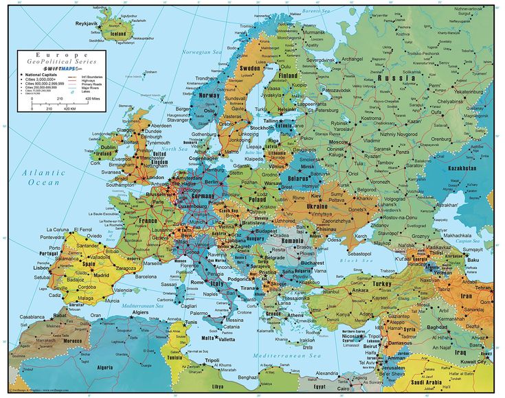 Swiftmaps Europe Wall Map GeoPolitical Edition (24x30 Laminated) | Wall ...