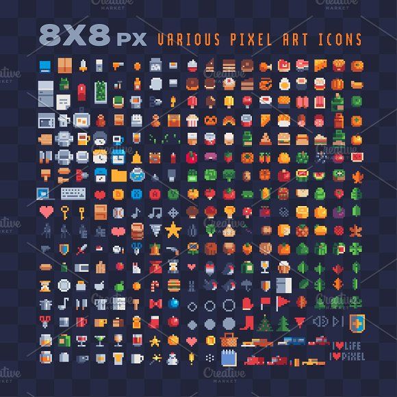 the 8x8 pixel art icons