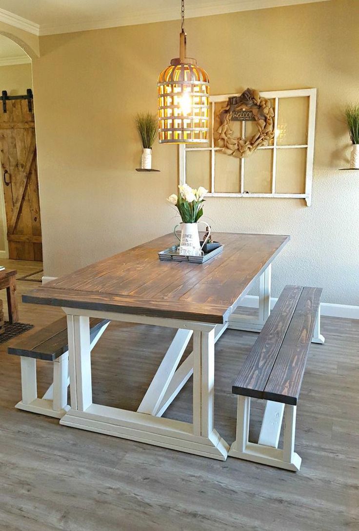 Ana White Rekourt Dining Room Table and benches DIY Projects 