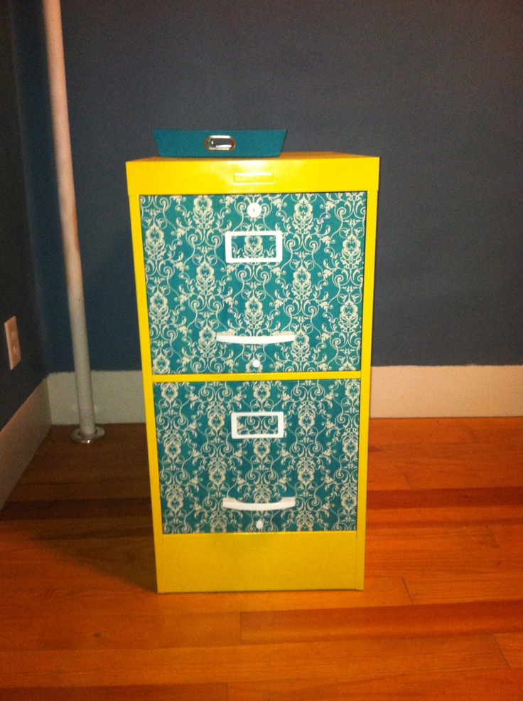 Re Do On An Old Filing Cabinet. Drawers Are Covered In Fabric Instead 