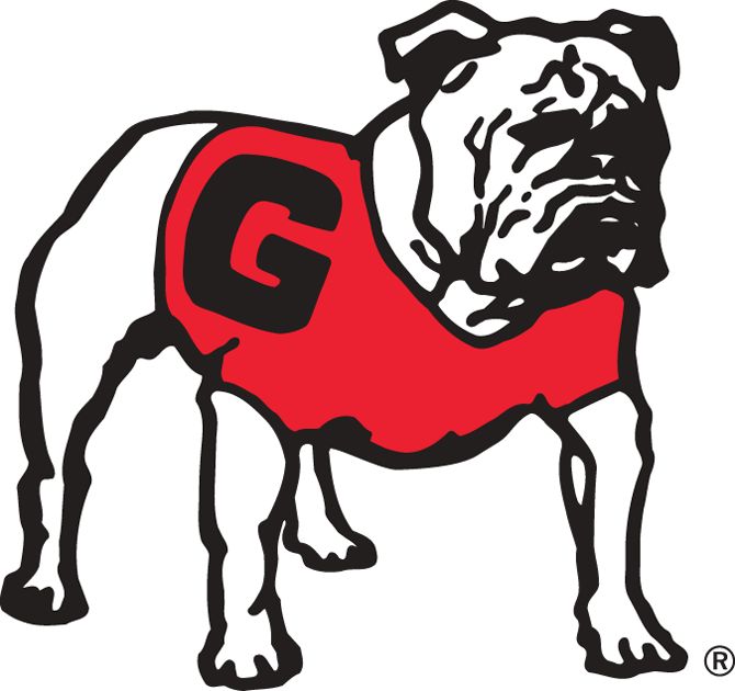 an image of a bulldog wearing a red shirt with the letter g on it's chest