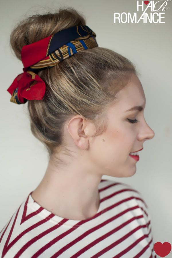 5-ways-scarf-top-knot-hairstyle-bow-1 Chignon Bun, Topknot Bun, Braided ...