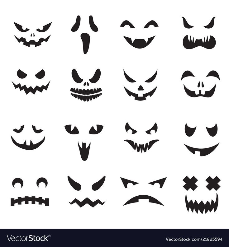 Pumpkin faces. Halloween jack o lantern face silhouettes. Monster ghost ...