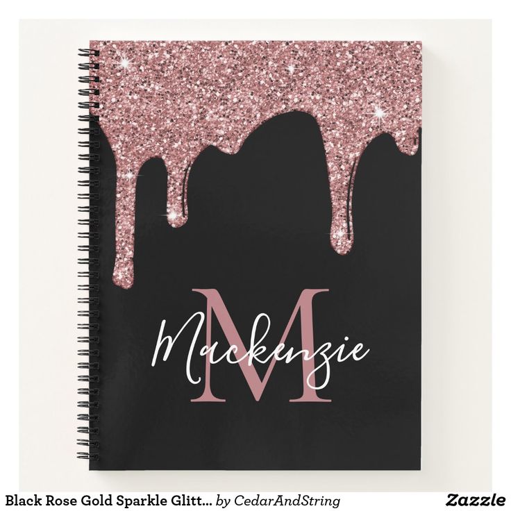 Black Rose Gold Sparkle Glitter Drips Monogram Notebook | Zazzle | Rose ...