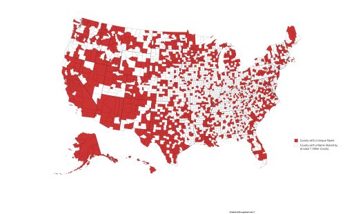 US Counties with Unique Names | Unique names, Map, United nations ...