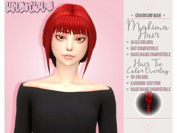 Makima hair & hair tie overlay ♥ by keigochu - The Sims 4 | Sims, Sims ...