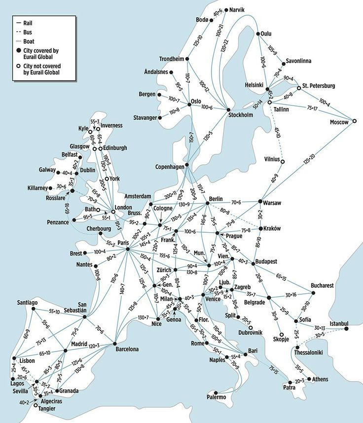 European train map. First digit price, second, hours of travel | Europe ...