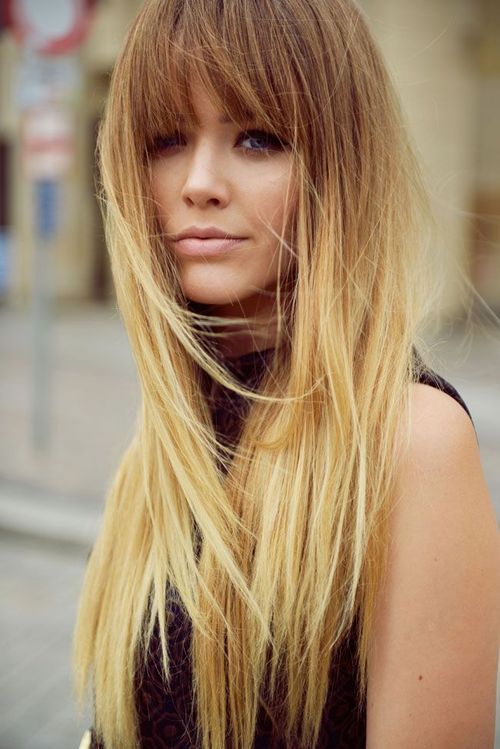 Long ombre hair with bangs inspiration Long Straight Layered Hair ...