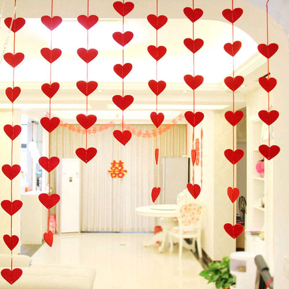 New Red Love Heart Bunting Banner Garland Wedding Party Birthday