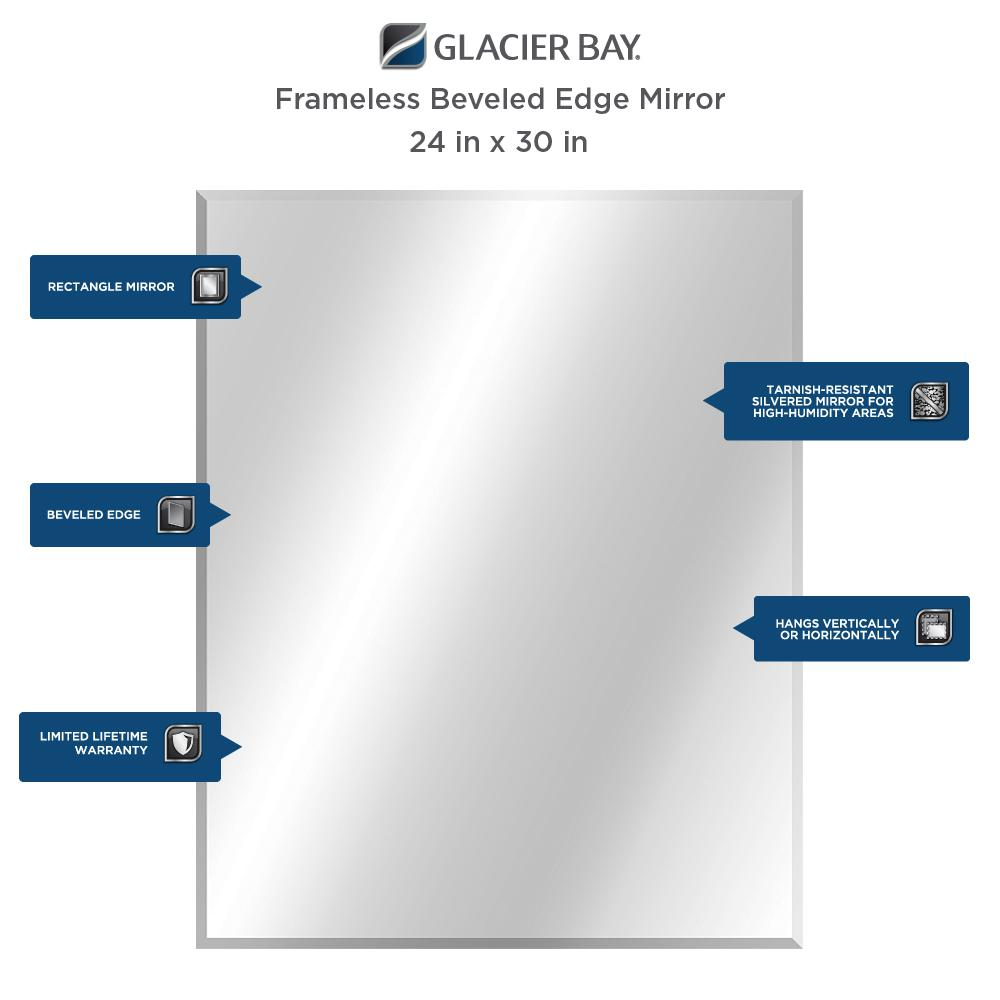 Glacier Bay 24 in. W x 30 in. H Frameless Rectangular Beveled Edge ...