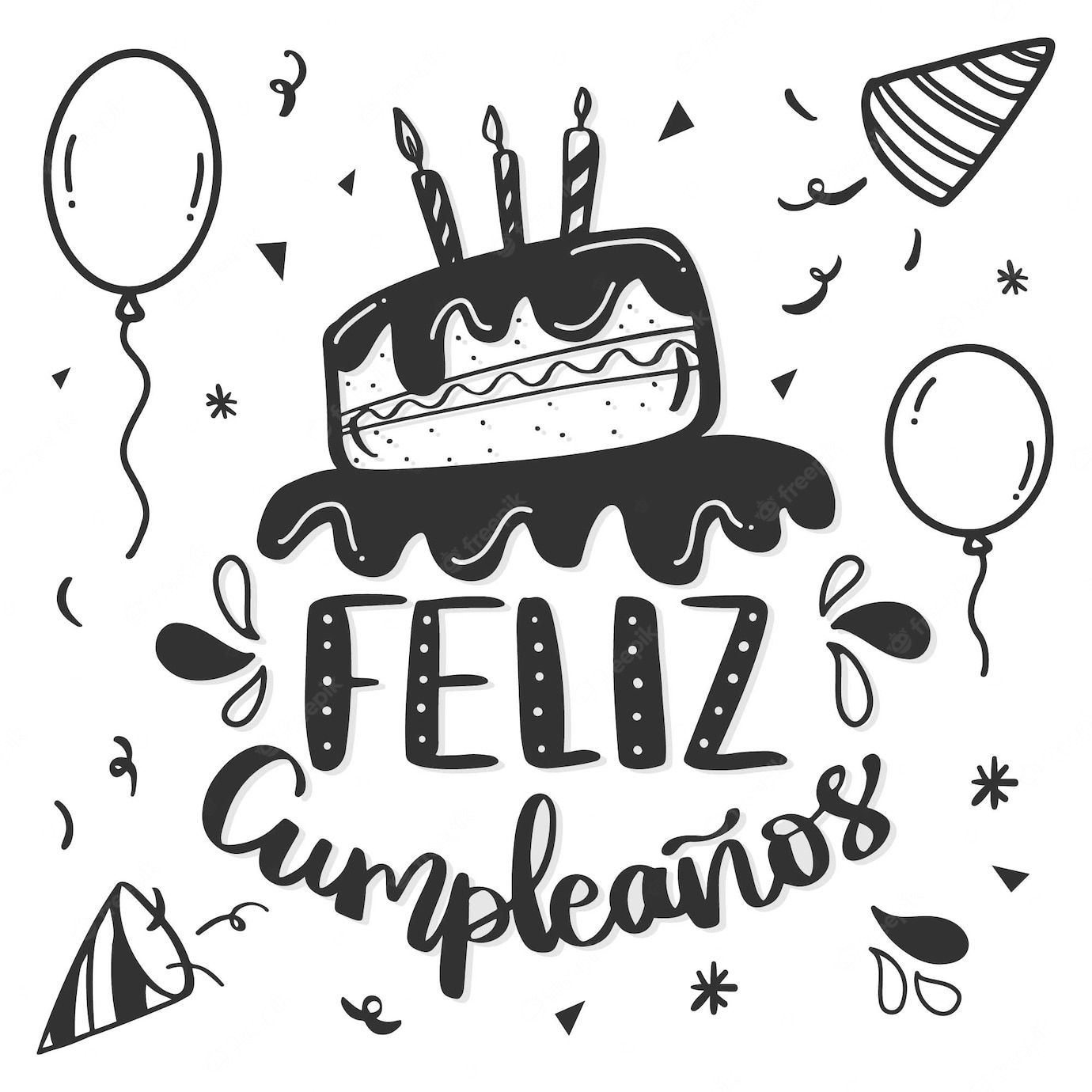 a black and white birthday card with the words feliz cumpleanos