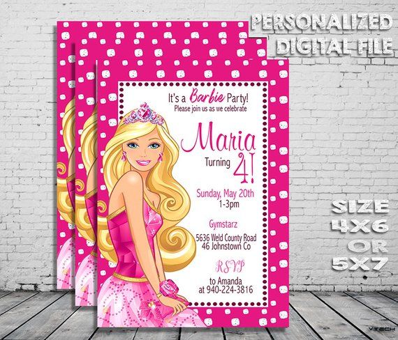 Barbie Invitations, Birthday Invitations Kids, Birthday Invitation ...