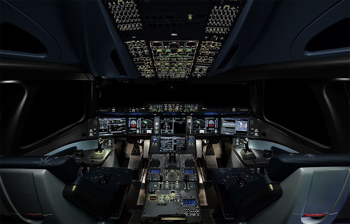 Airbus A350-900 Illuminated Cockpit in Night | Cockpit, Airbus, Airbus ...