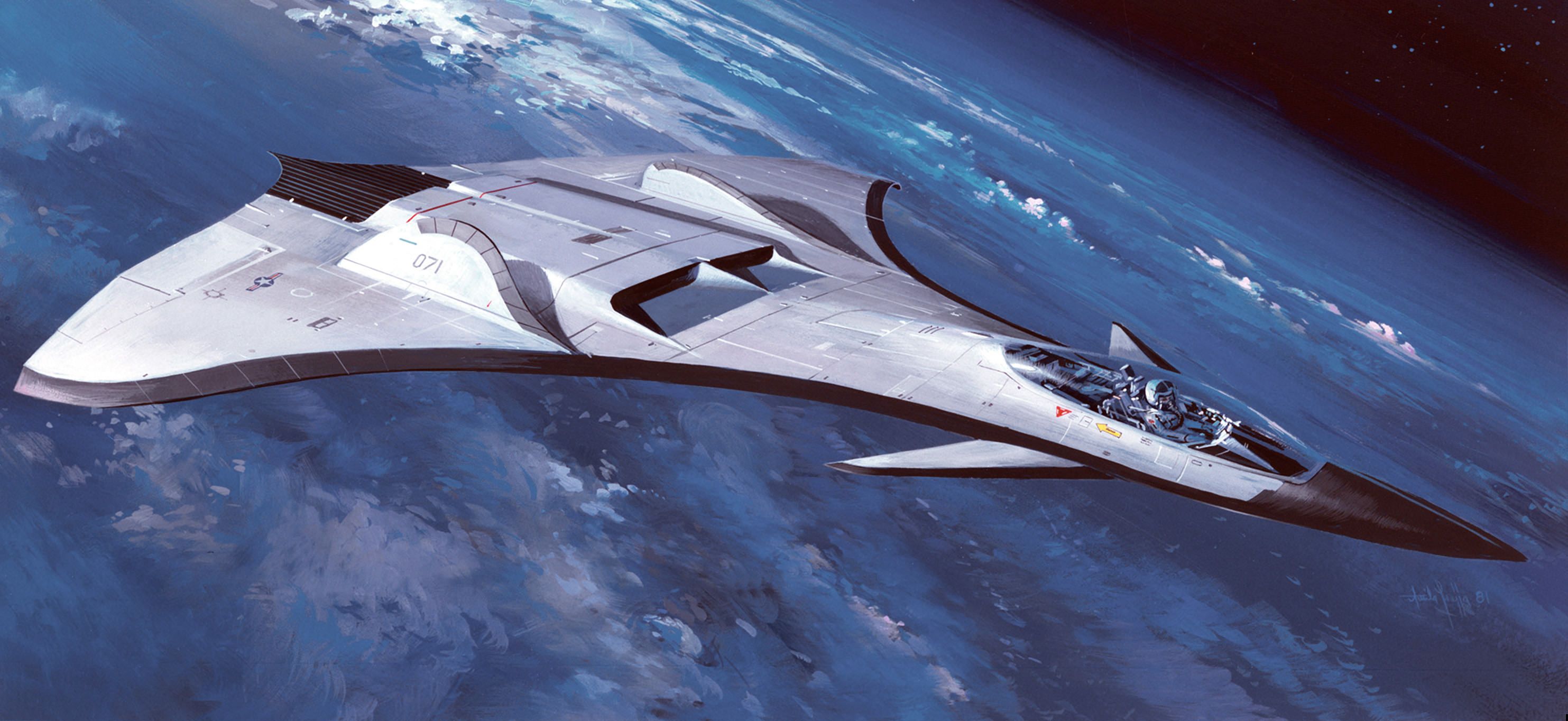 Space Plane concept art by Attila Hejja, 1981. | Fighter jets, Space ...