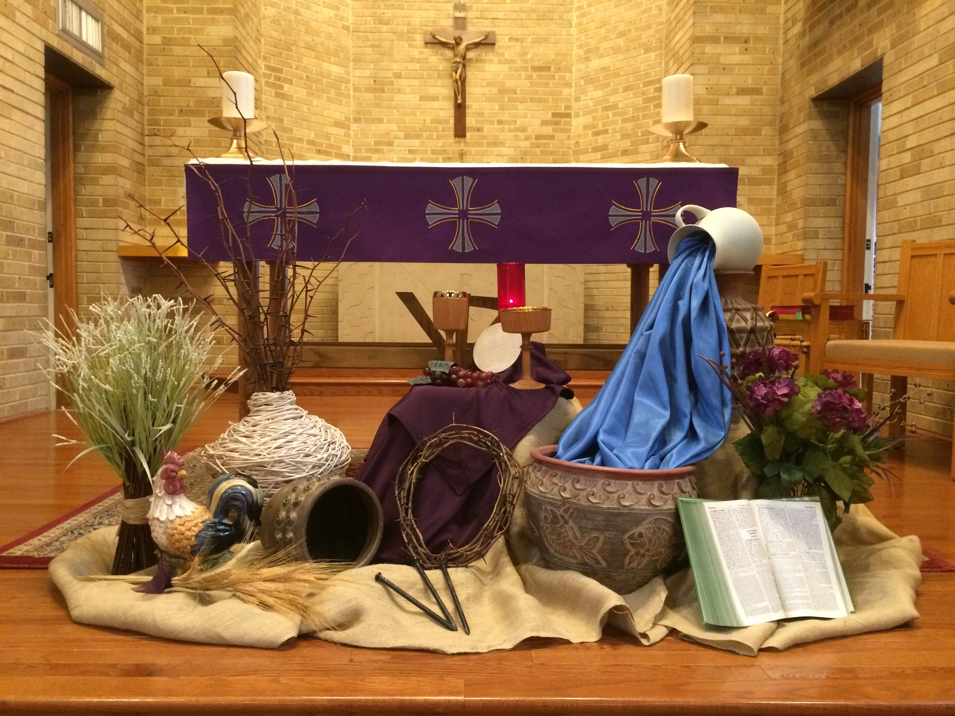 2018 Lenten altar display at St. Mary Church altar decorations, Lent