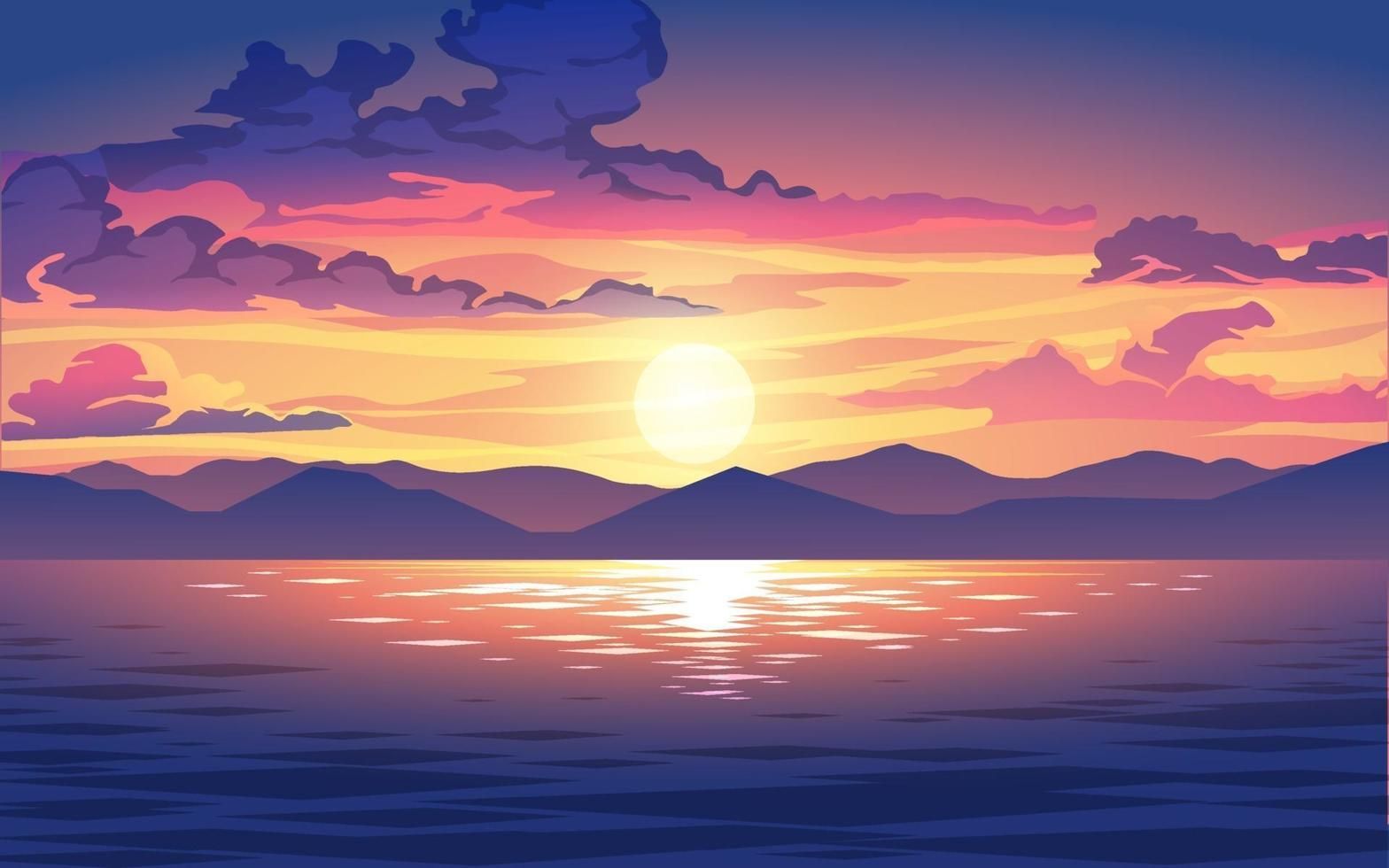 Download Vector Sunset or Sunrise in Ocean with Clouds for free ...