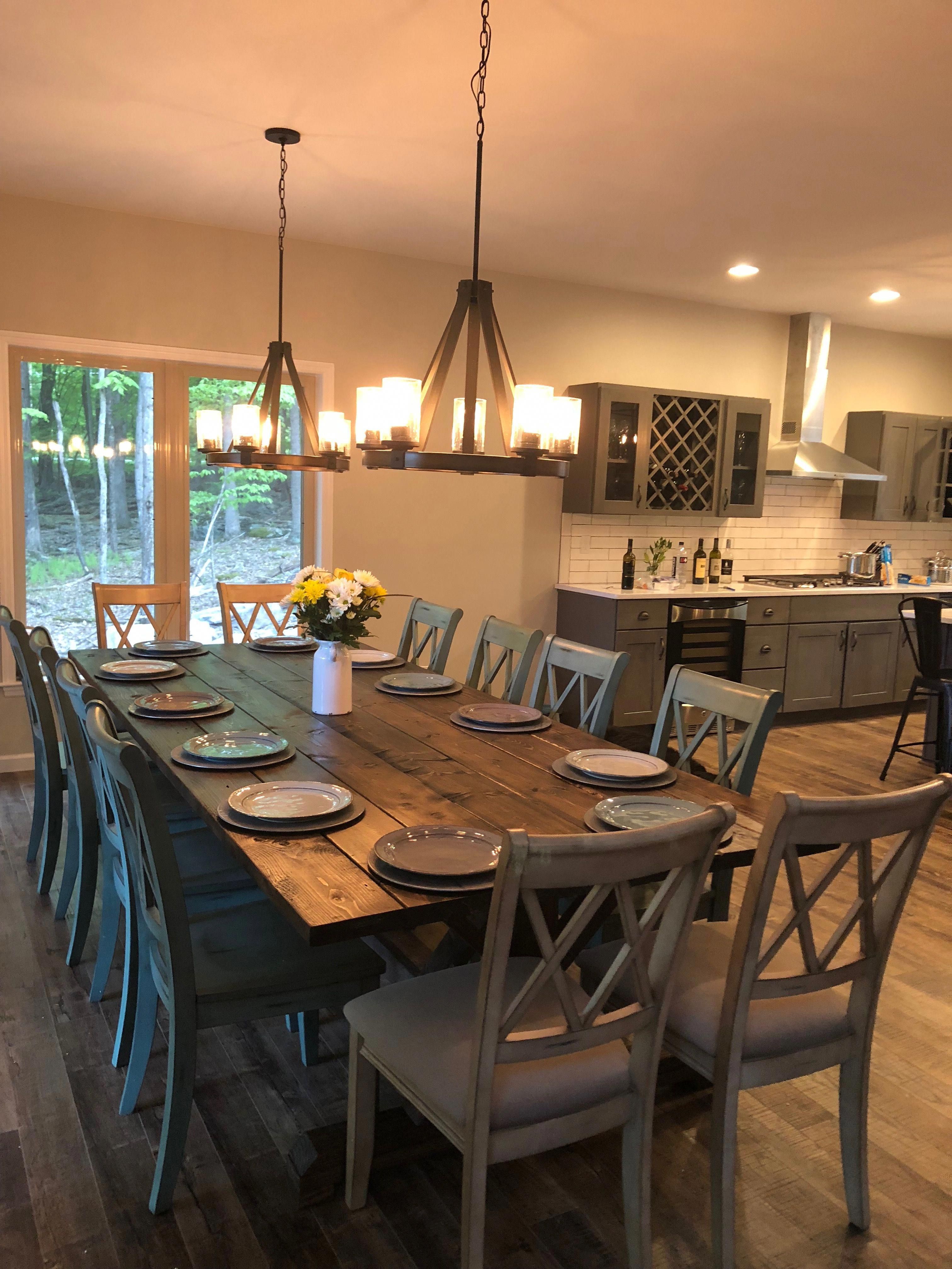 We built this farmhouse table for a lake house in Upstate, New York! 