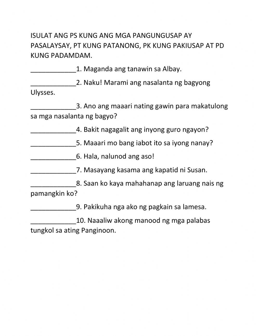 Uri ng pangungusap activity | Workbook, School subjects, Forgot my password