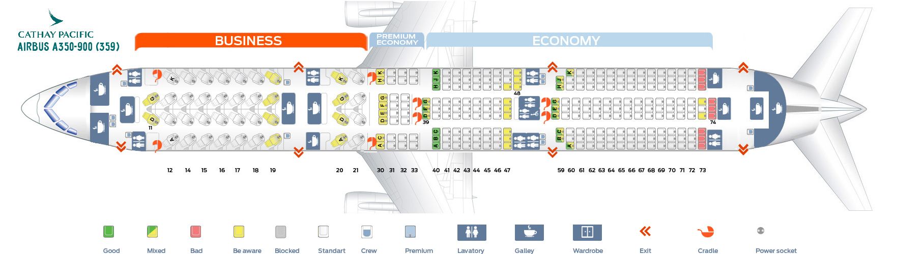 Seat Map and Seating Chart Airbus A350 900 Cathay Pacific | Seating ...