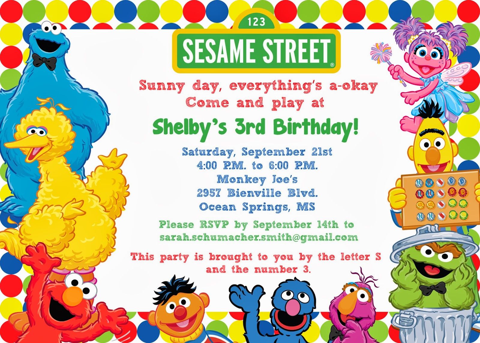 Free Sesame Street Birthday Invitation Templates - FREE PRINTABLE TEMPLATES image.