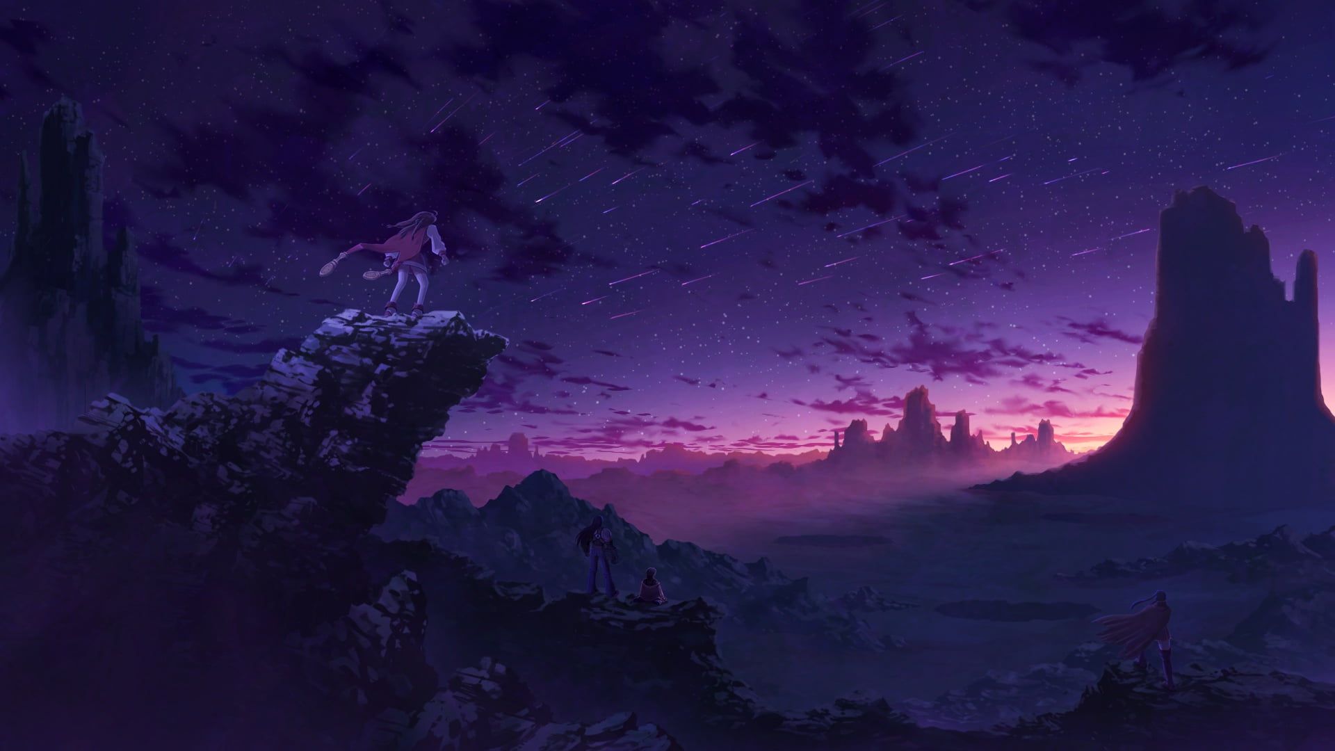 #sunset #mountains #rocks #anime #art #four #Starfall #1080P #wallpaper ...