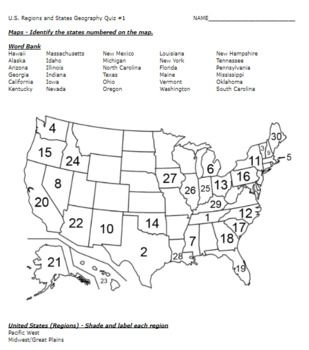 U.S. Regions and States Quiz and Review Guide | Quiz, United states ...