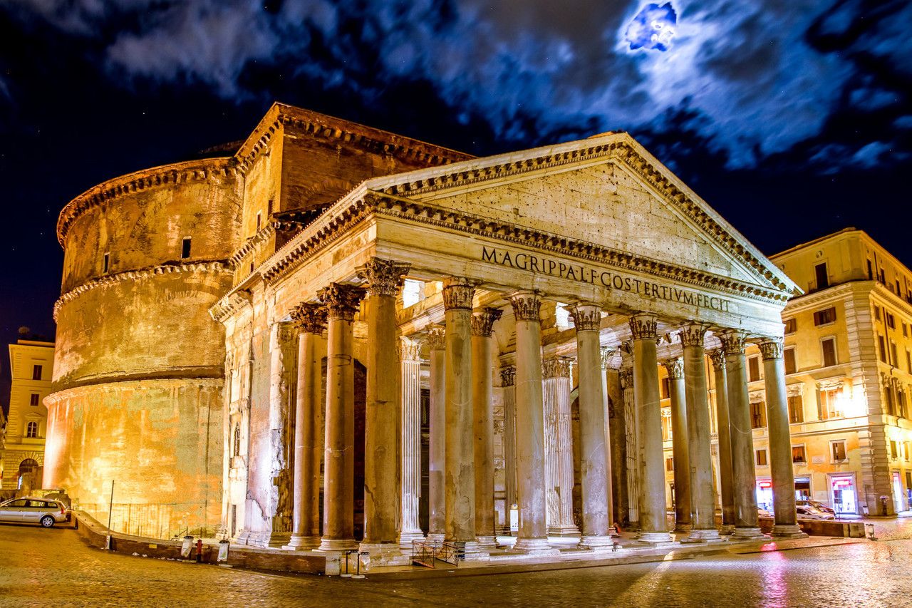 View of Pantheon at night in Rome, Italy. All about Pantheon: Greek ...