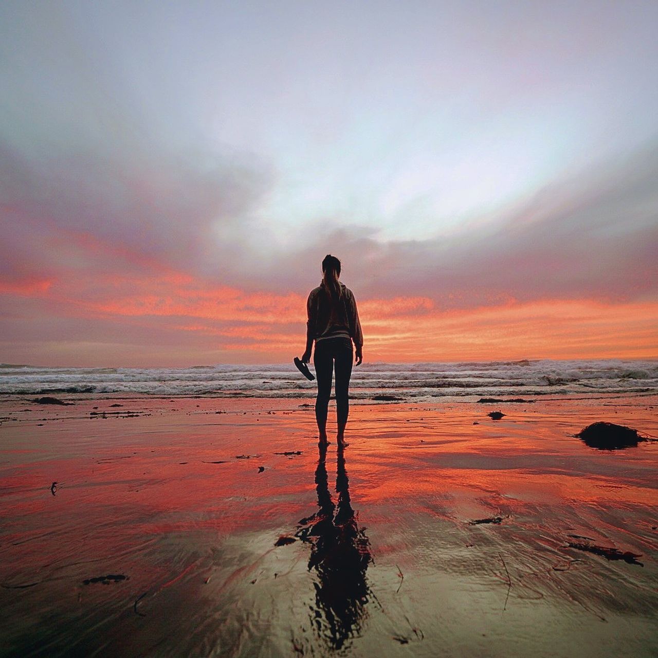 Rear View Of Woman Standing On Beach During Sunset | Standing back view ...