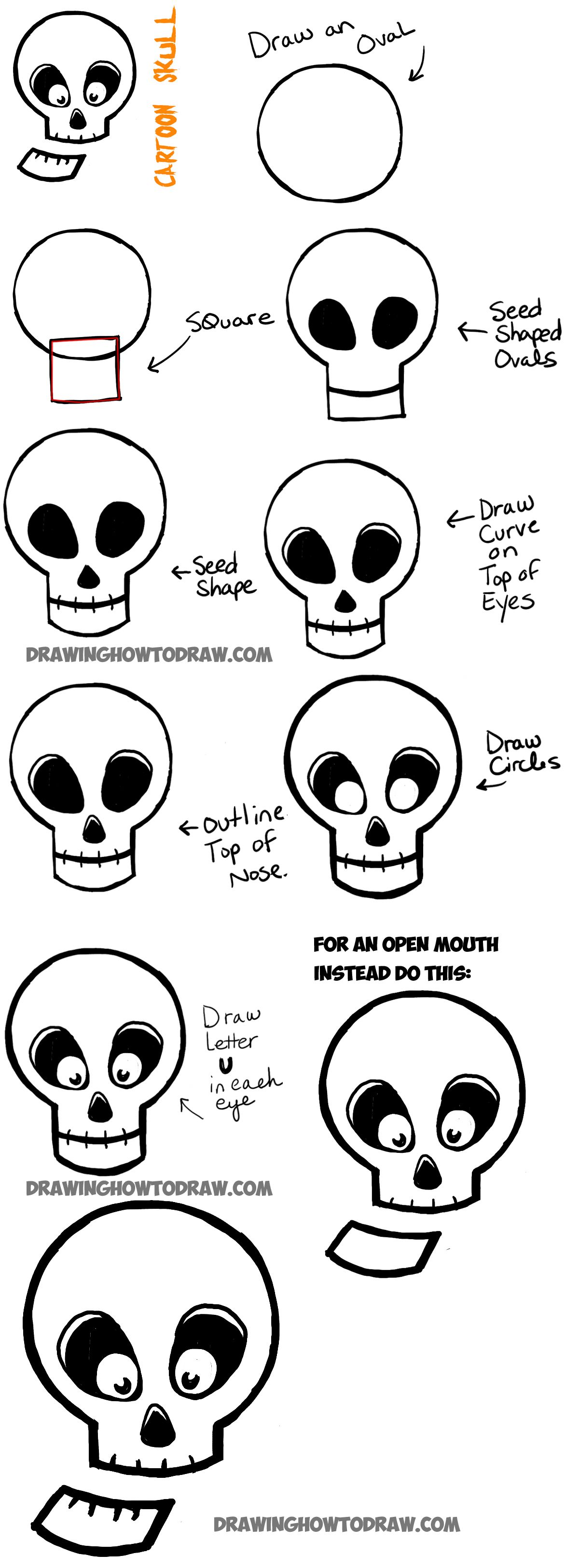 How to Draw Silly Cartoon Skulls for Halloween Easy Tutorial for Kids