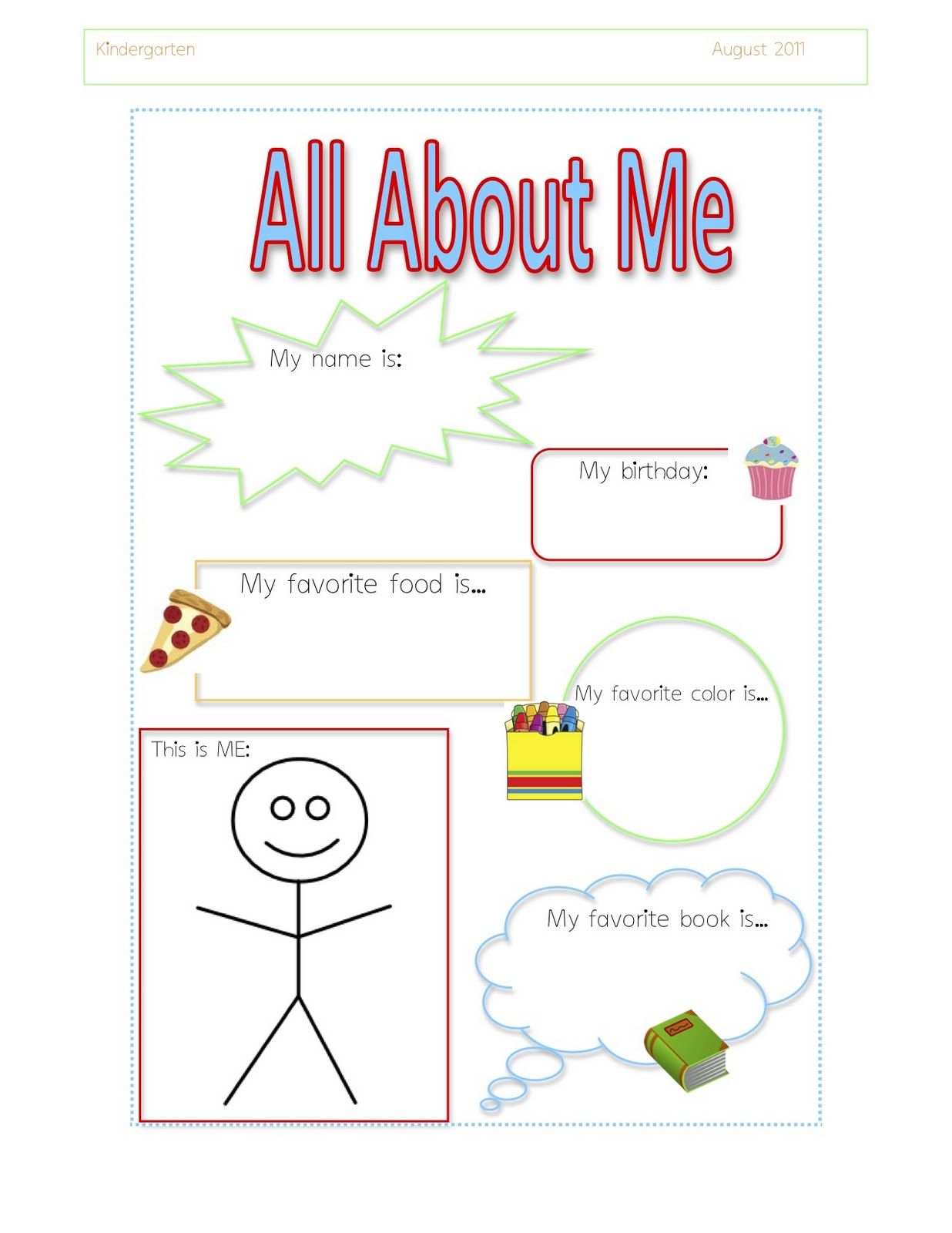 Pre K All About Me Worksheet